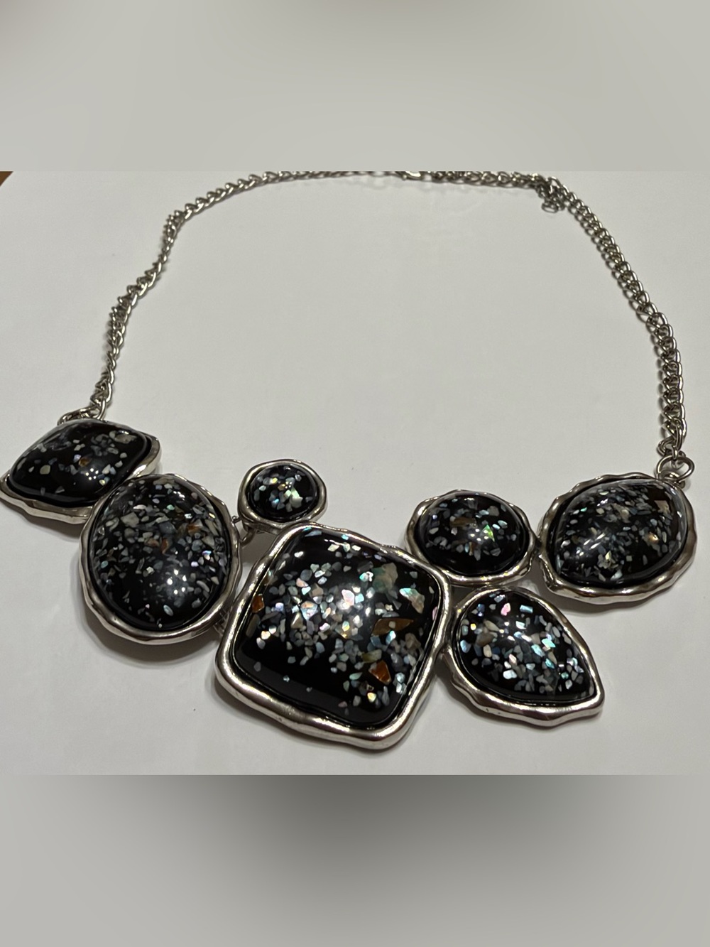 Statement Necklace in Black & Silver Like New
